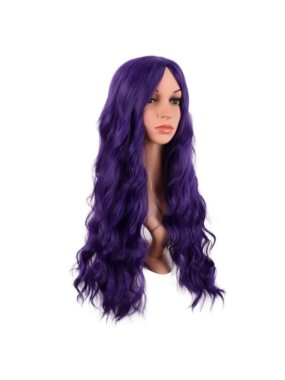 Women's Dark Purple 28 Inch Synthetic Fiber Long Middle Part Curly Cosplay Wigs